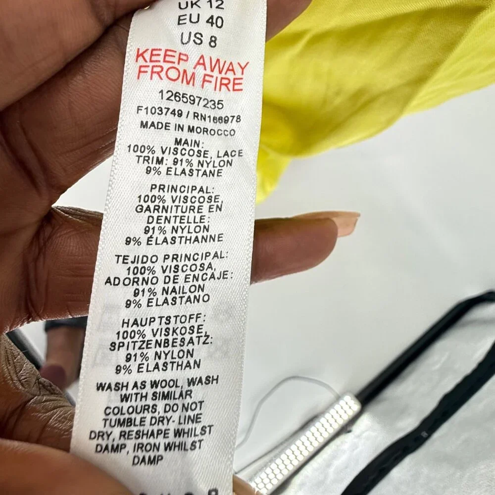 Topshop Lime Yellow Sleeveless Midi Dress With Lace Detail UK 12 / US 8 - Picture 6 of 13